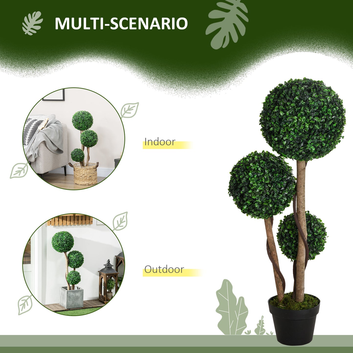 Artificial Boxwood Tree in Pot - 35.5 Inch Dark Green Topiary
