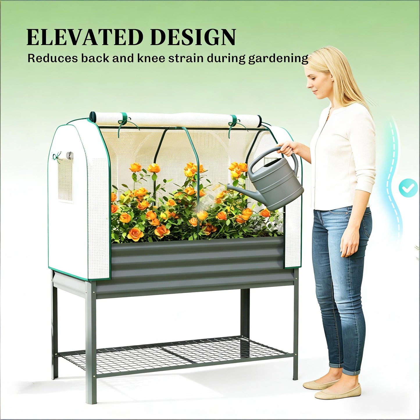 Raised Metal Garden Bed with Greenhouse Cover - Dark Gray