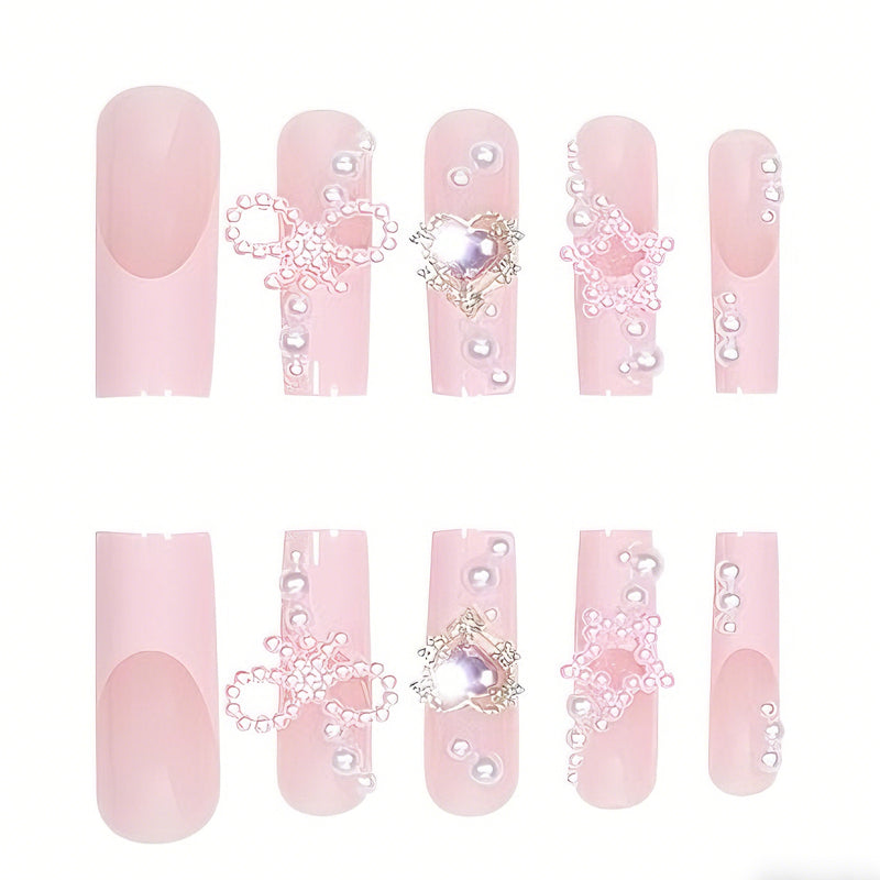 24-Piece Bowknot Press-On Nail Set - Long Square False Nail Tips