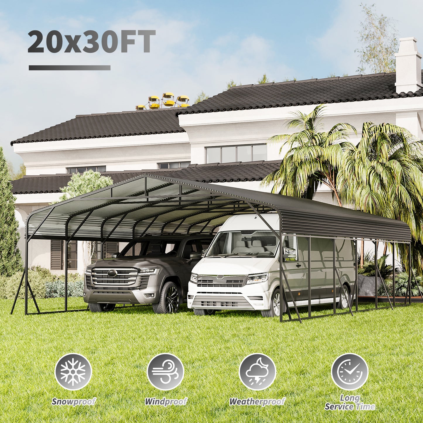 Carport Canopy 20 X30 Heavy Duty Car Port Galvanized Steel Roof,