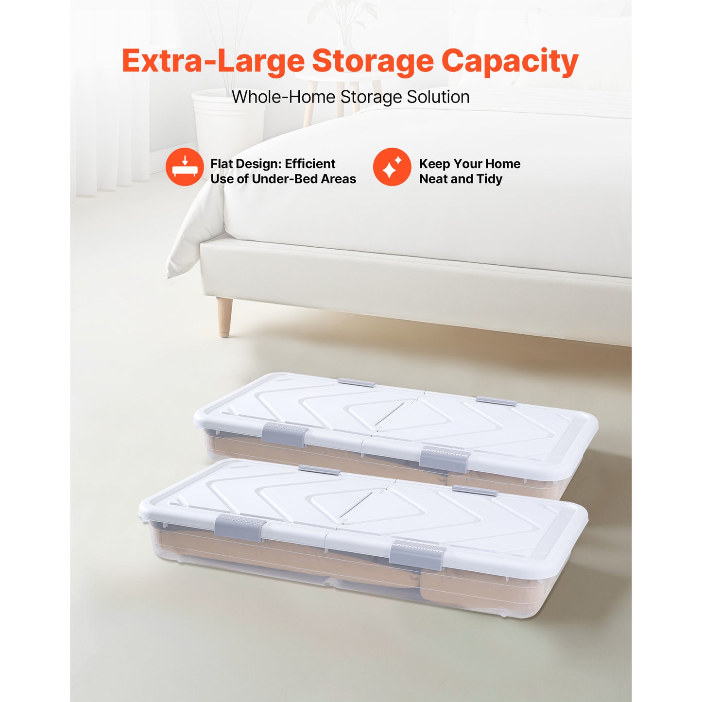 Under Bed Storage Containers with Wheels, 39.8 x 20.1 x 5.9 Inch, 2 Pack, Gray Lid & Latch