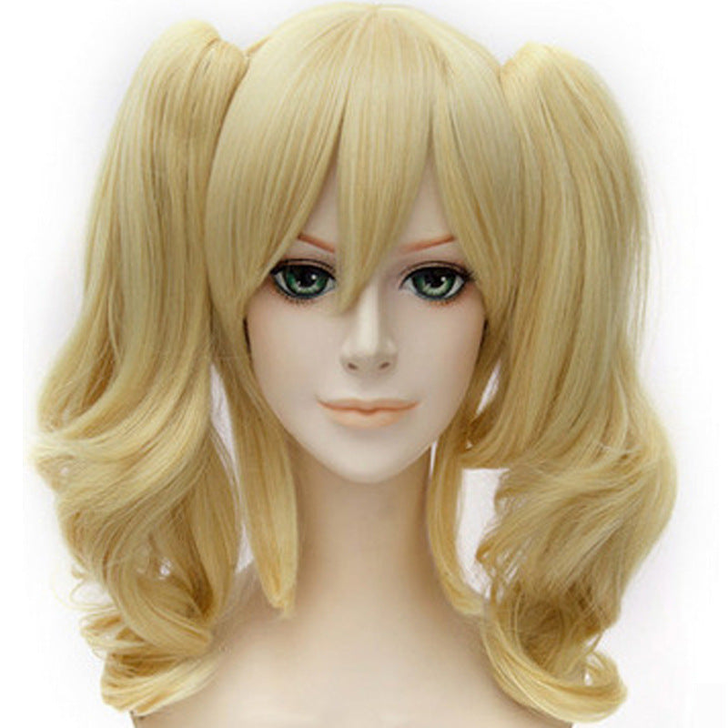 Golden Yellow Cosplay Wig for Asian & Western Curly Hair Full Headgear