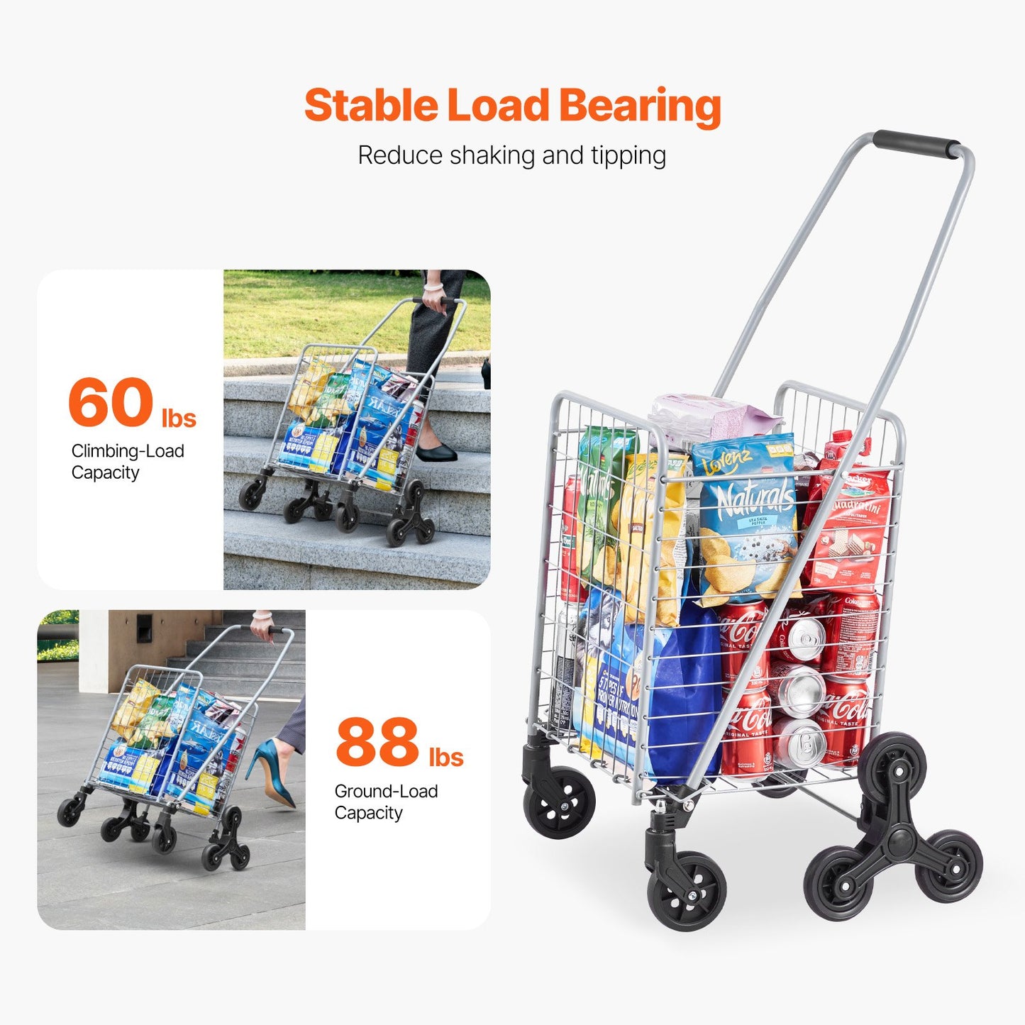 Foldable Stair Climbing Shopping Cart 45L with Wheels for Heavy Loads
