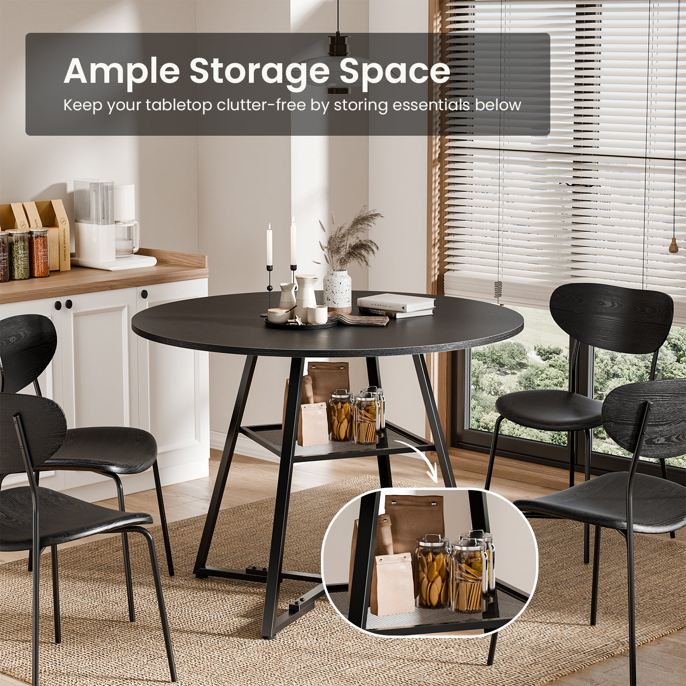 Round Table, Suitable For 4 To 6 People, A Space-saving Kitchen Table
