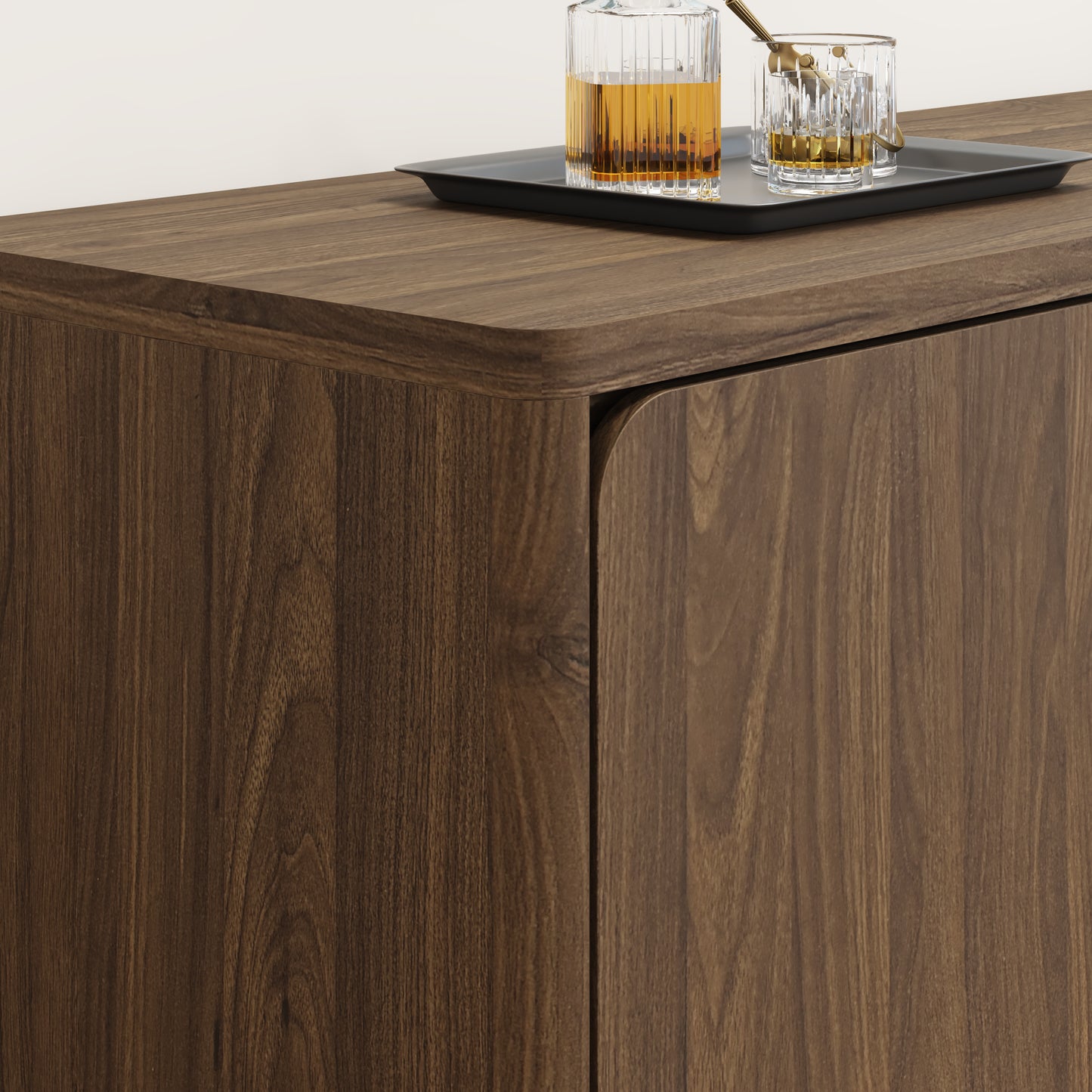 63 Inch Walnut TV Stand with 4 Storage Doors - Modern Media Console