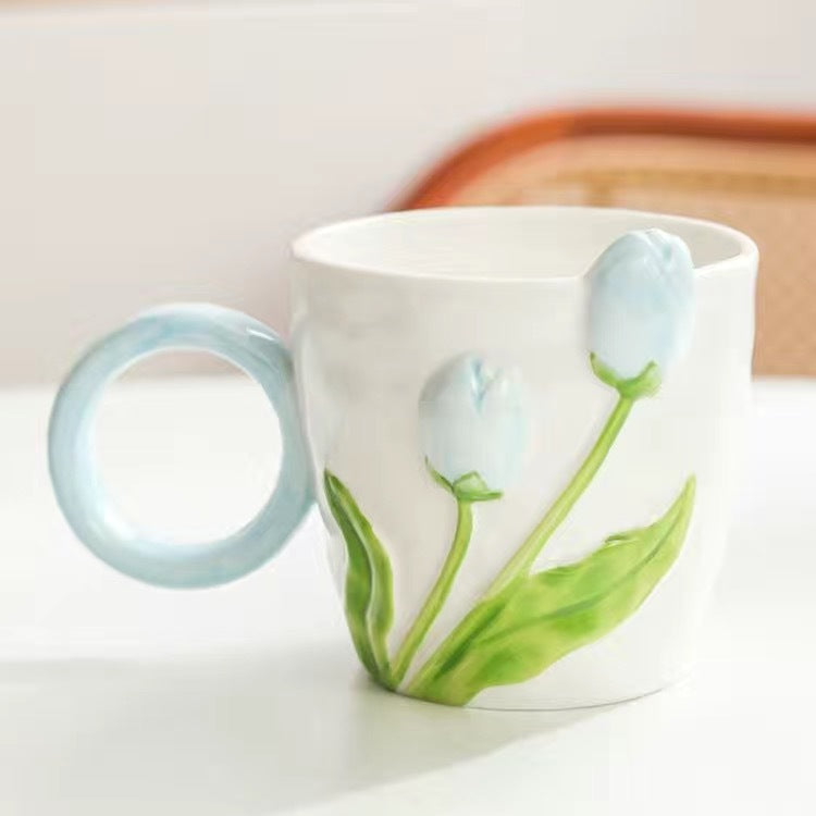 Large Capacity Ceramic Tulip Drinkware Cup - Fashionable Home & Kitchen