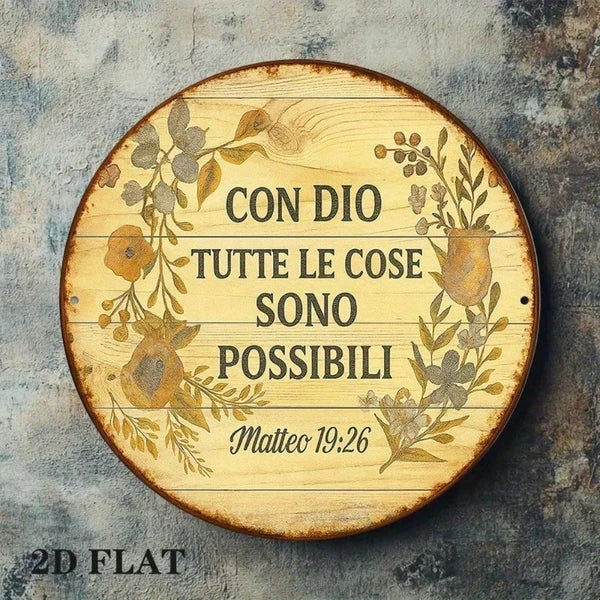 Vintage Italian Phrase Round Aluminum Wall Plaque - 8x8 Inch