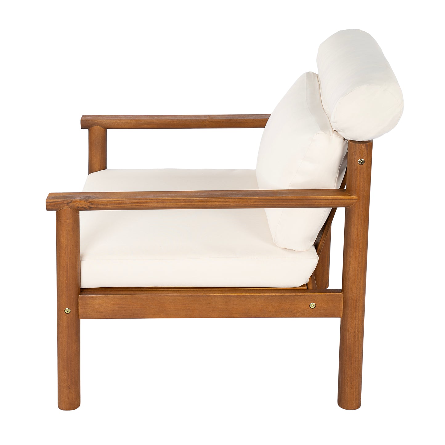 28" Acacia Wood Outdoor Lounge Chair with Thick Cushions - Teak & Beige