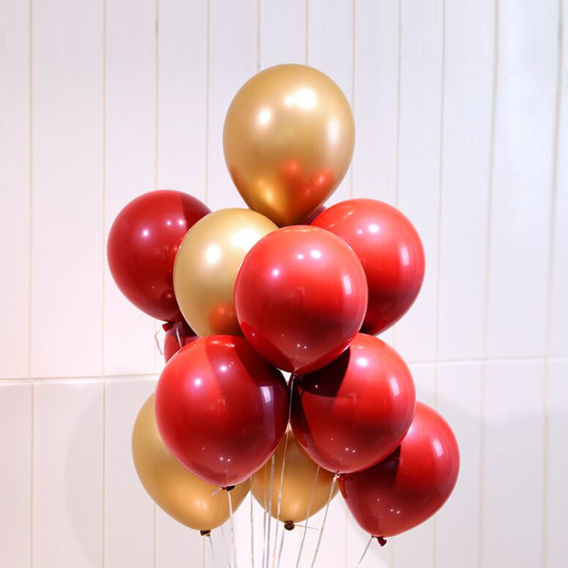 Garnet Red Latex Balloon Set - 50 Double-Layer & 50 Metallic Gold Party Balloons