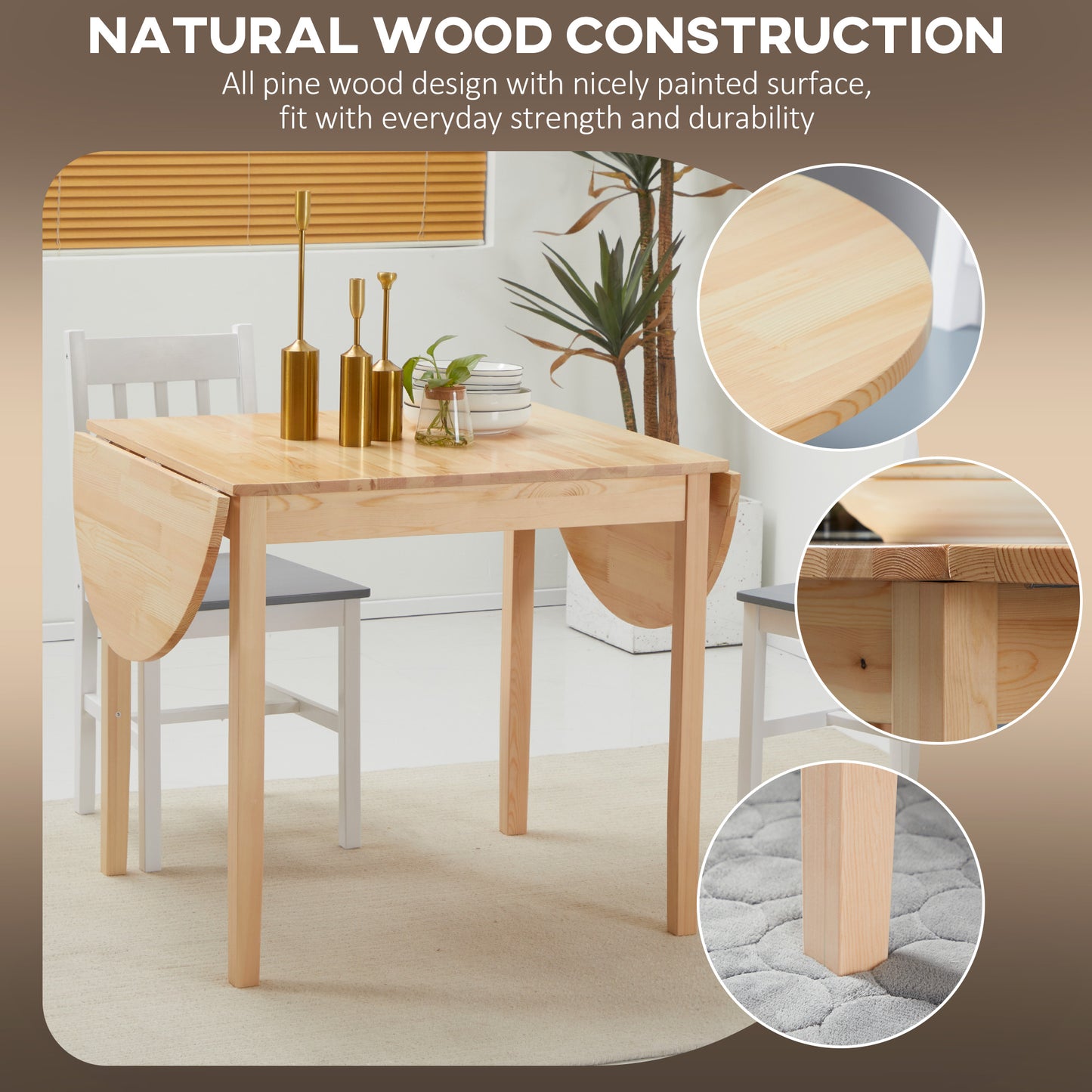 55" Drop Leaf Kitchen Table - Natural Pinewood Design