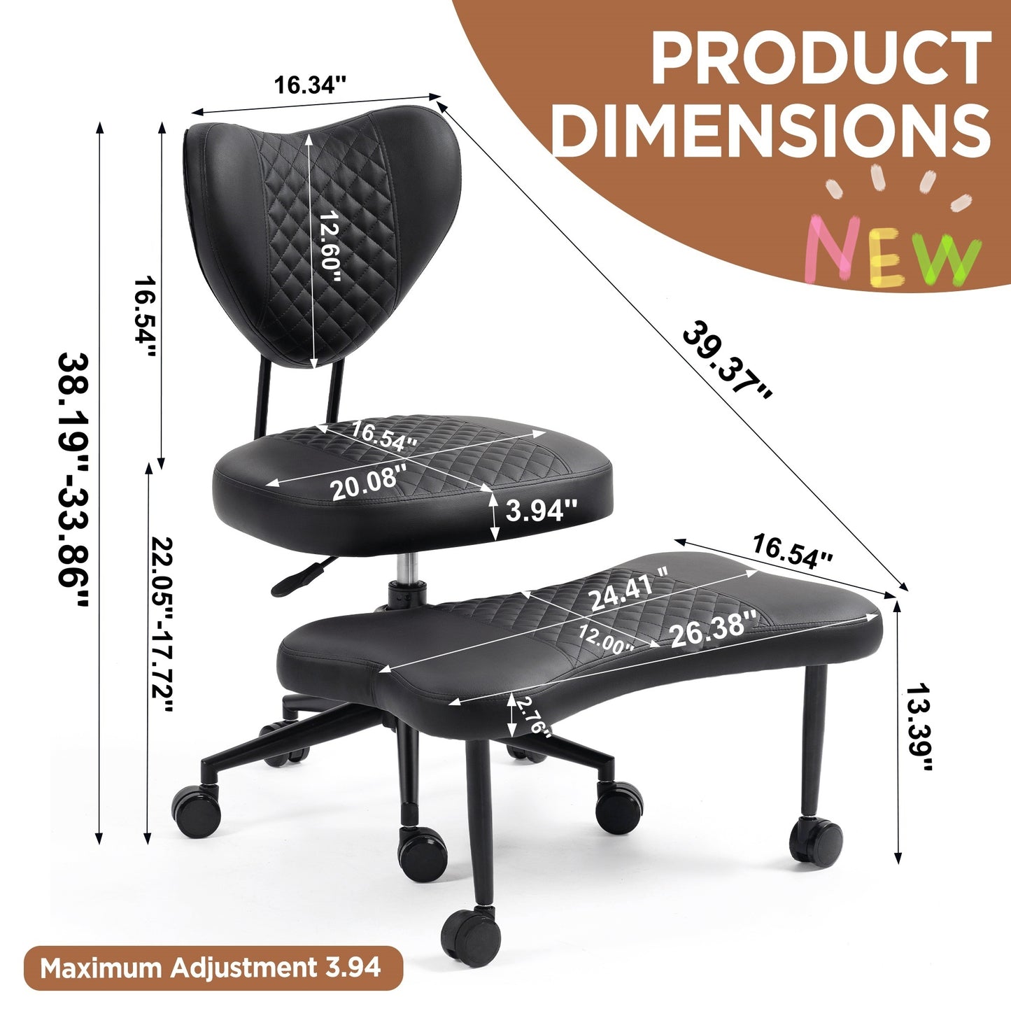 Ergonomic Meditation Chair with Lumbar Support - Black