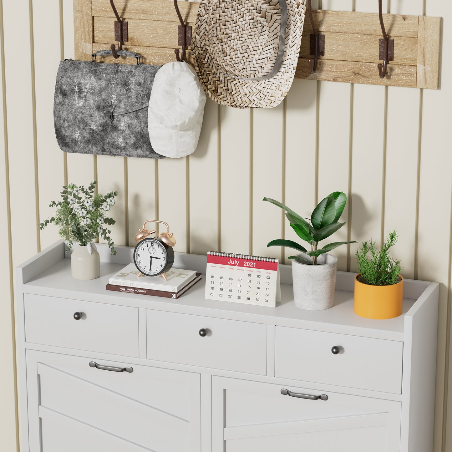 Metal Shoe Cabinet White - 4 Flip Drawers 3 Drawers, Slim 11.8 D