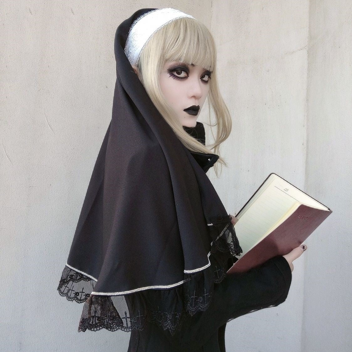 Gothic Nun Scarf Headband - Elastic Band Hair Accessory