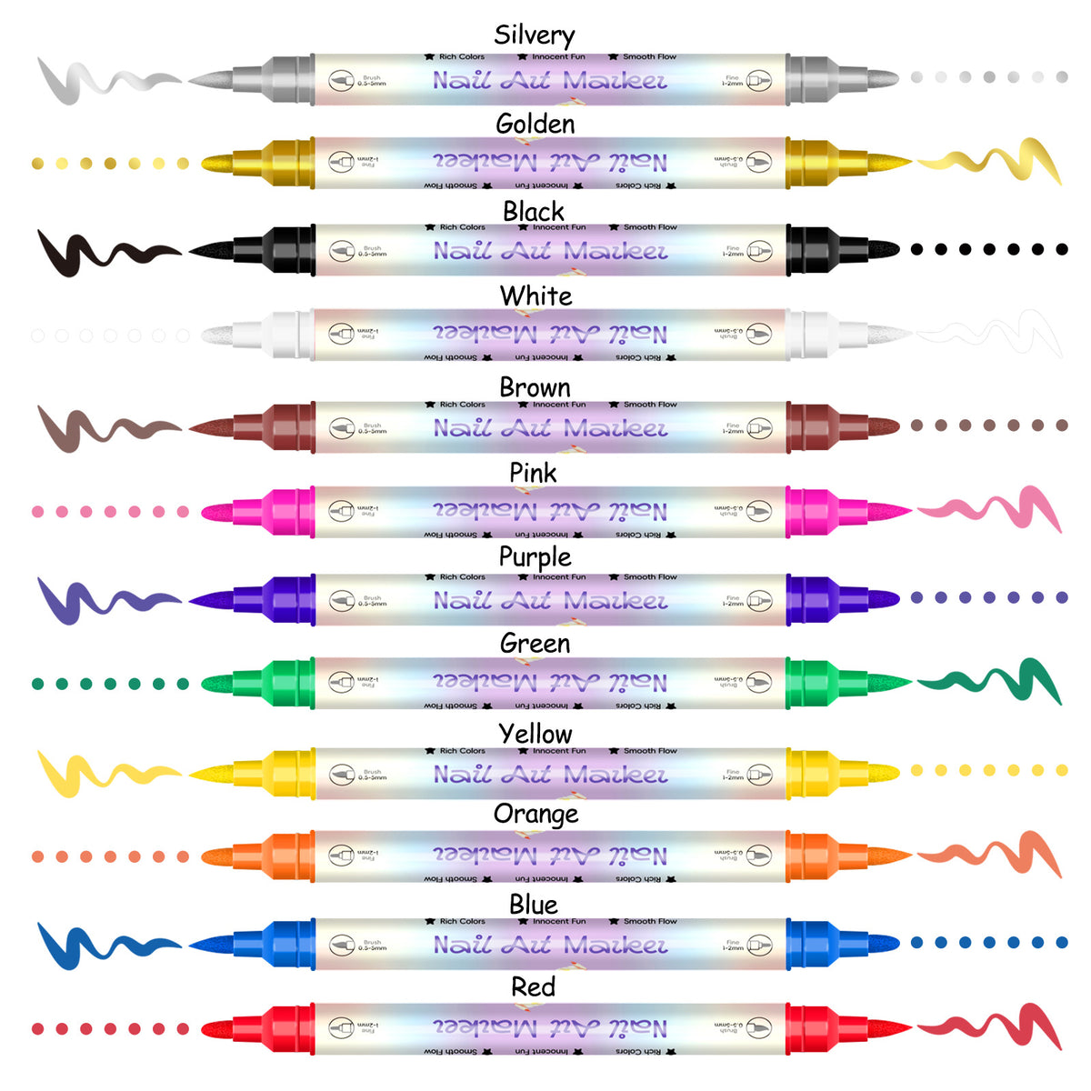 Waterproof Quick-Dry Nail Art Pen Set - 12 or 24 Colors for Creative Nail Designs