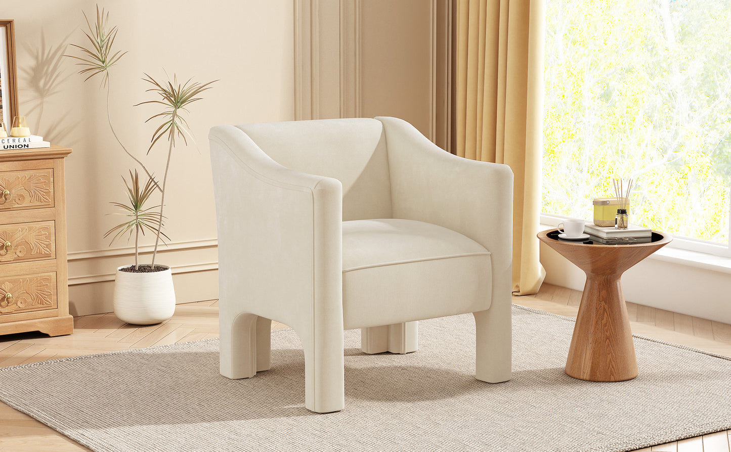 Beige Upholstered Barrel Accent Chair for Living Room & Bedroom
