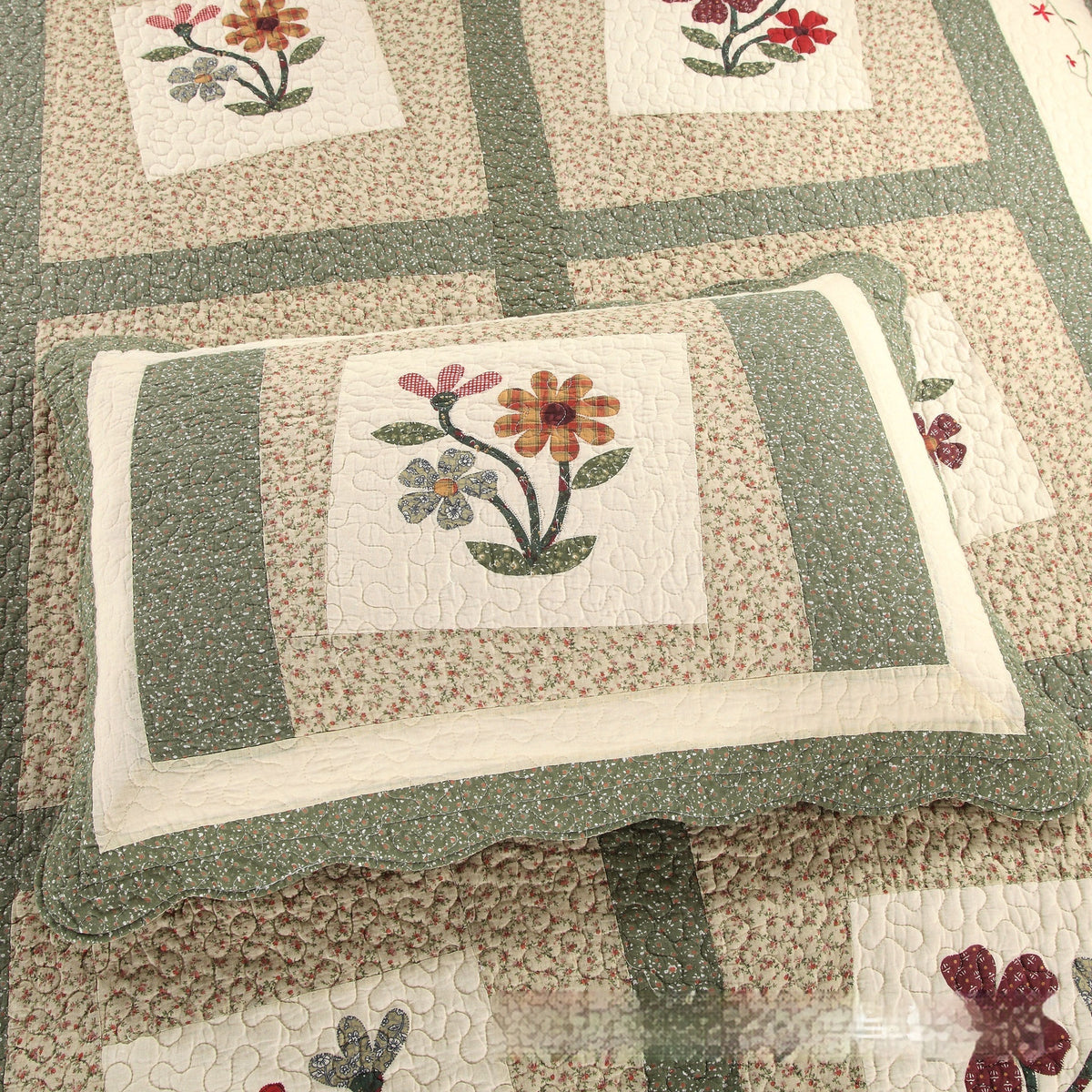 Cotton Summer Duvet Cover Set with Pillowcases - Green, 3 Pieces