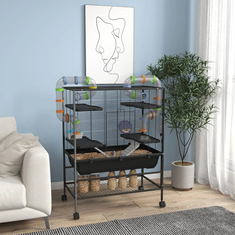 Small Animal Cage for Hamsters & Gerbils with Tubing, Wheel & Ramps