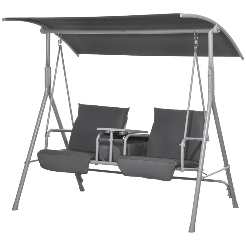 2-Seater Outdoor Porch Swing with Canopy & Tray - Gray