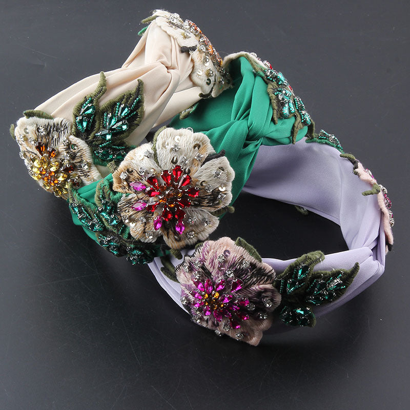 Rhinestone Flower Headband - Wide Brim Hair Hoop