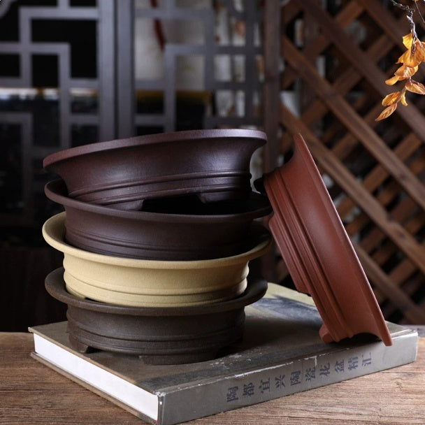 Double-Lined Round Flower Pot with Four Legs - Yixing Clay Home Garden Storage