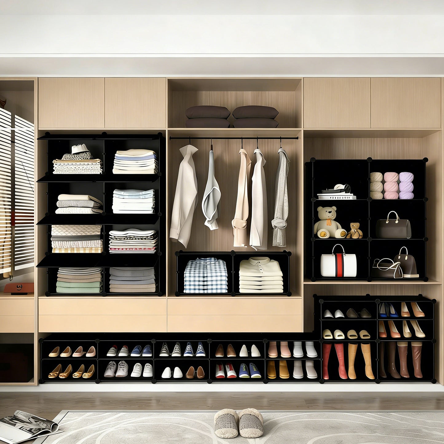 8-Layer Shoe Storage Cabinet with Door - Black