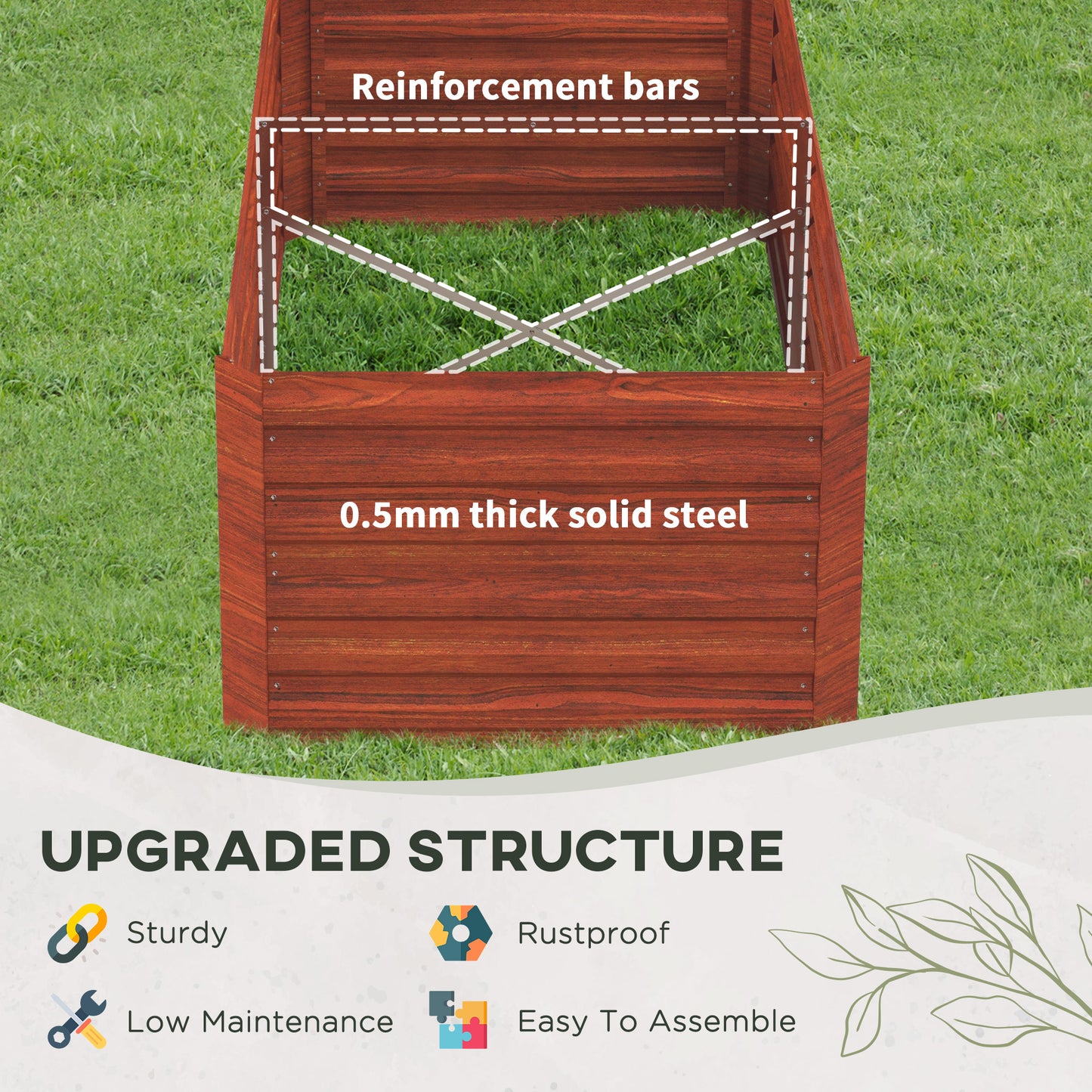 Galvanized Steel Raised Garden Bed Outdoor Planter 71x36x23 Dark Brown