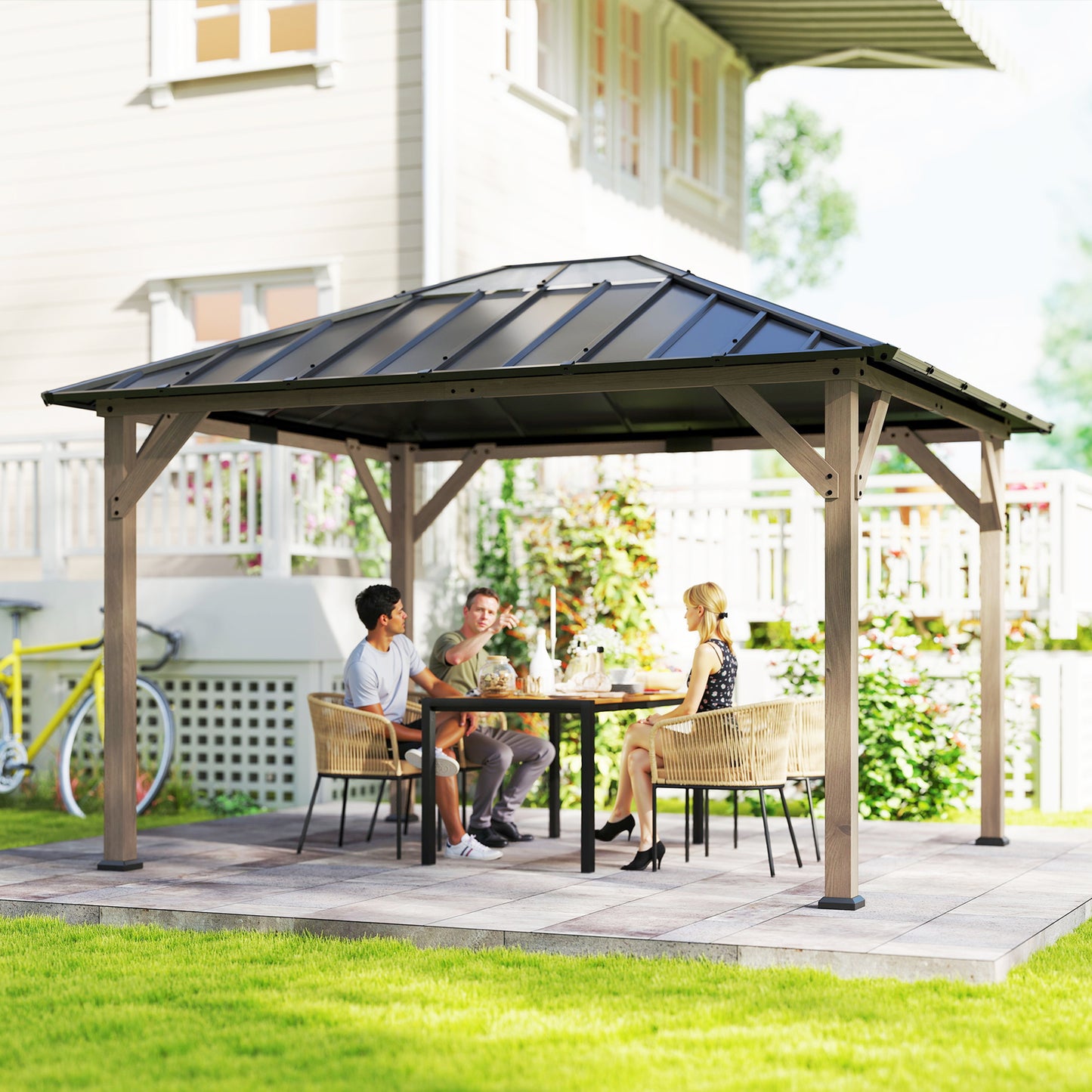 10' x 12' Hardtop Gazebo with Galvanized Steel Roof - Light Walnut