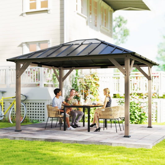 10' x 12' Hardtop Gazebo with Galvanized Steel Roof - Light Walnut