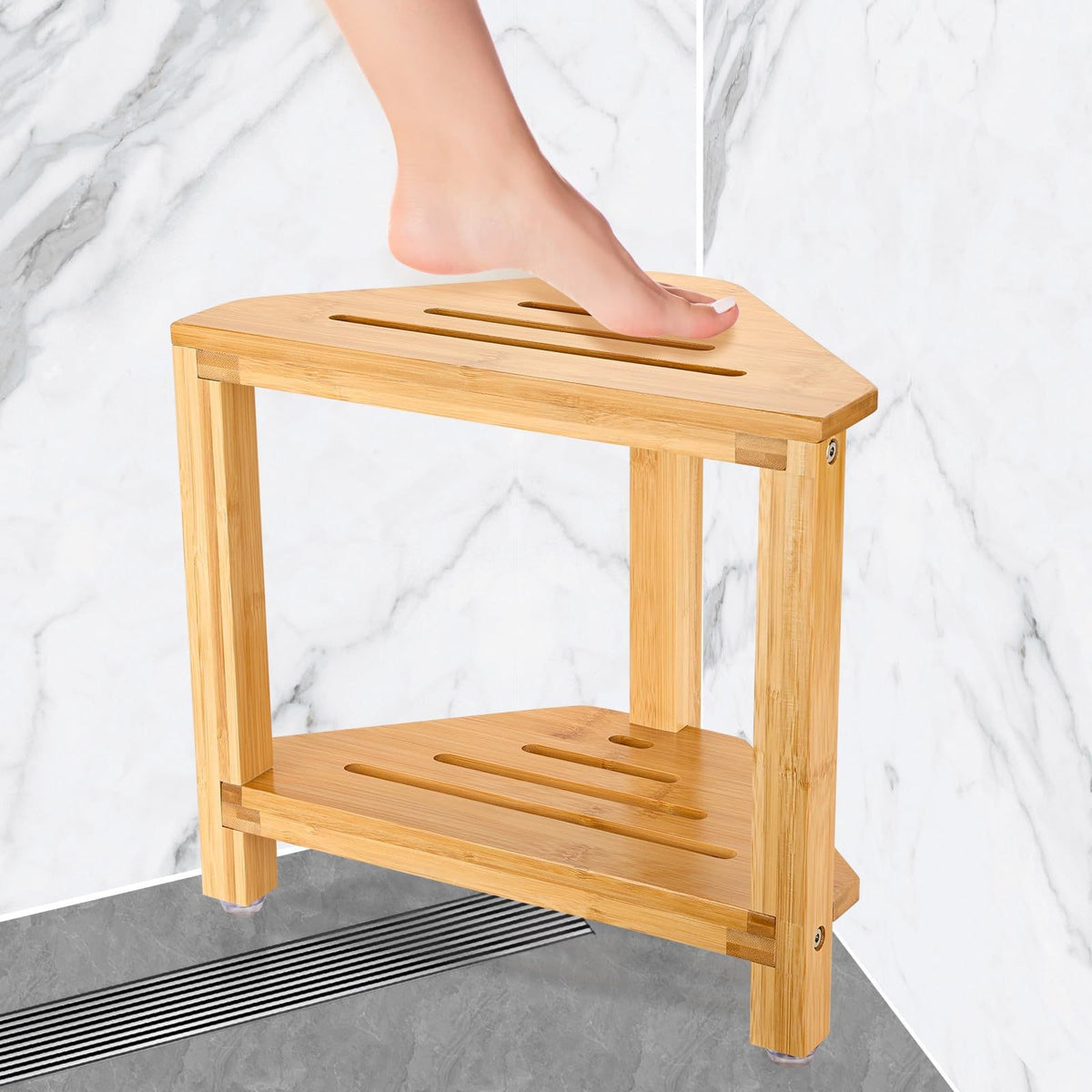 Multi-Purpose Bamboo and Wood Bathroom Storage Rack - Foldable & Rotatable