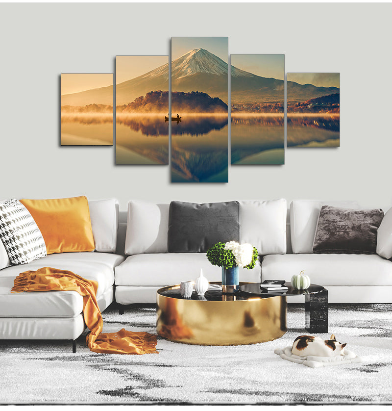 Lake View Mountain Canvas Wall Art - Landscape Oil Painting for Living Room