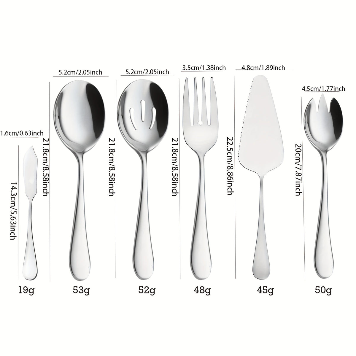 Stainless Steel Cake Server Set with Spoon Fork Knife Butter Shovel - Silver