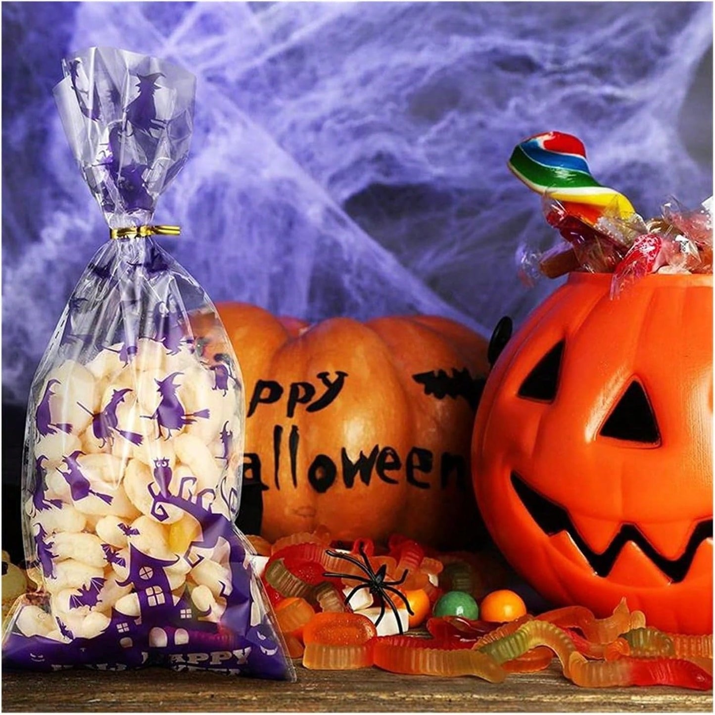 Halloween Gift Wrapping Bags - 200 Pcs Pumpkin & Bat Design