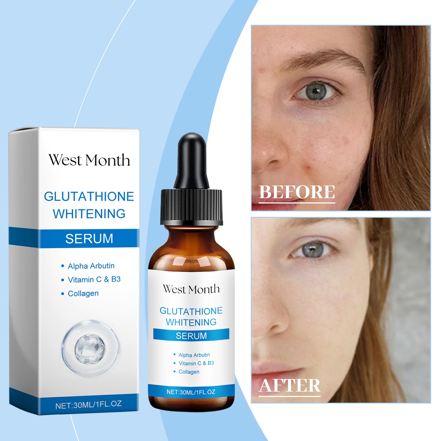 Glutathione Brightening Face Serum - 30ml Skin Tone Balancing Essence