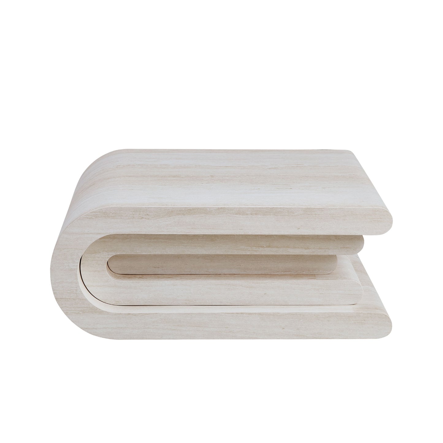 33.86 Inch Square Modern Coffee Table with Faux Travertine - Beige