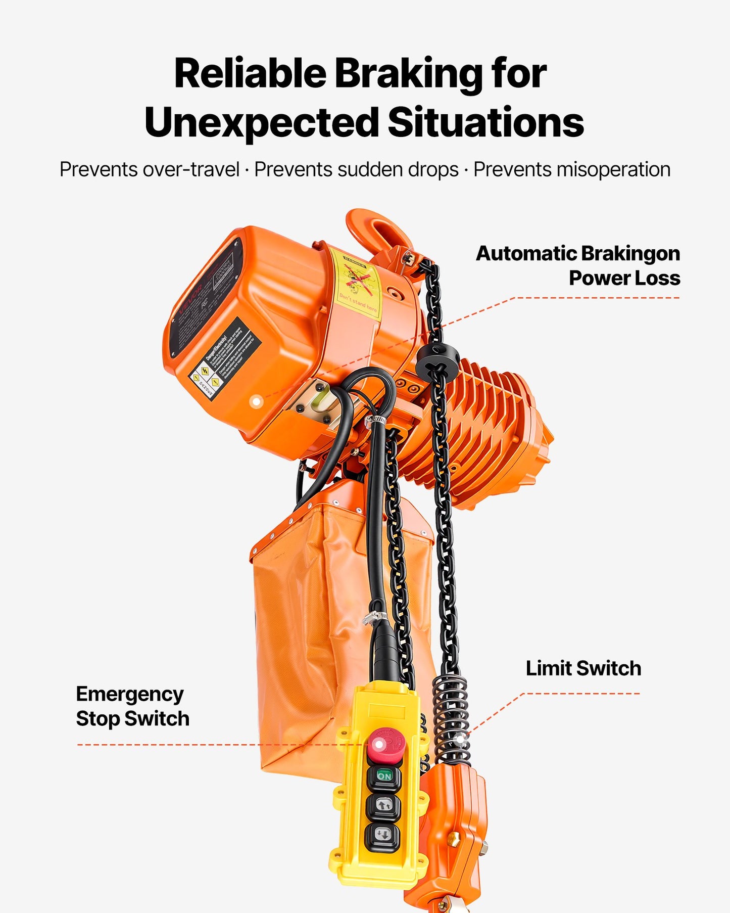 2200 Lb Electric Chain Hoist with 20 Ft Lift Height - Wireless & Wired Remote