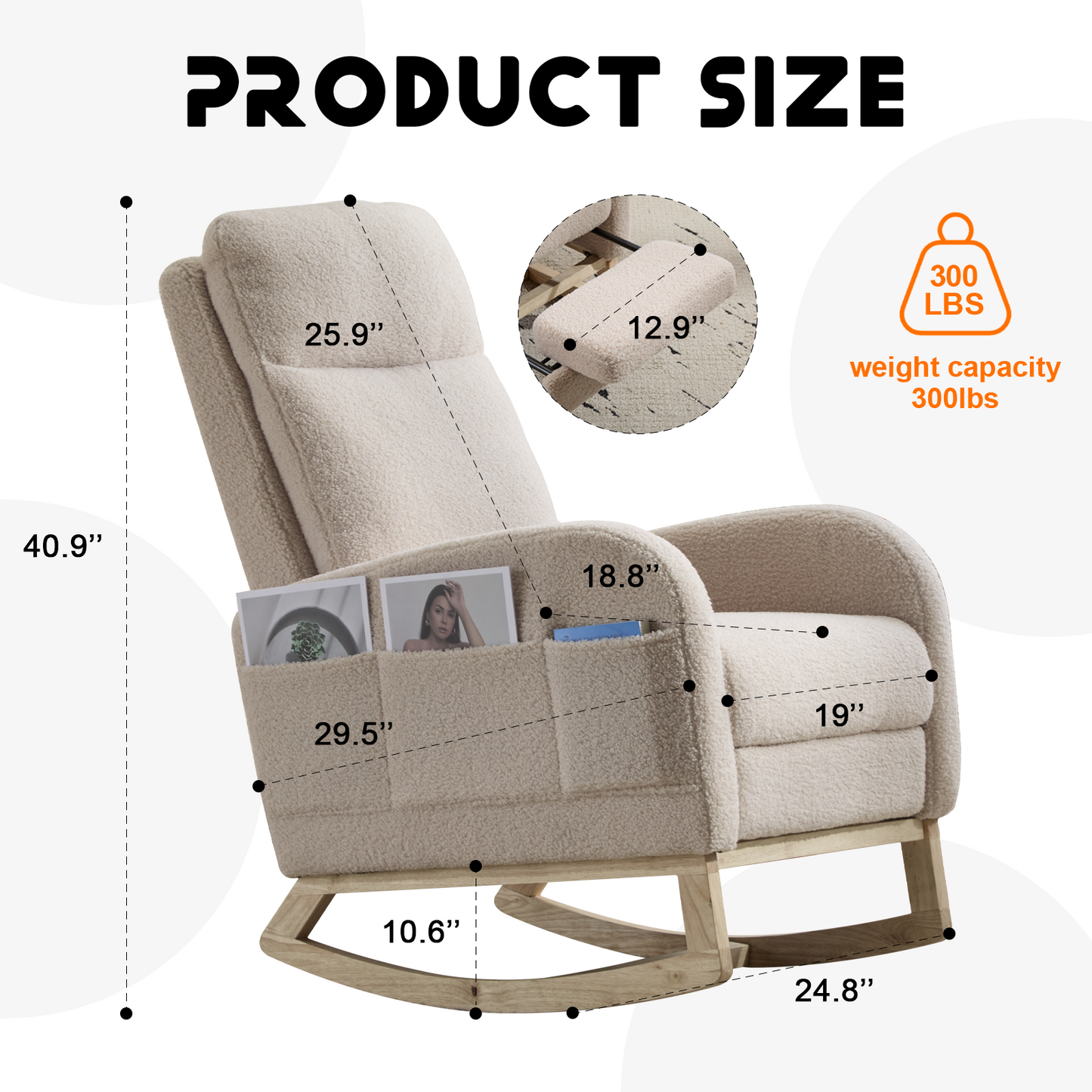 Modern Accent Rocking Chair with Solid Wood Legs - Beige