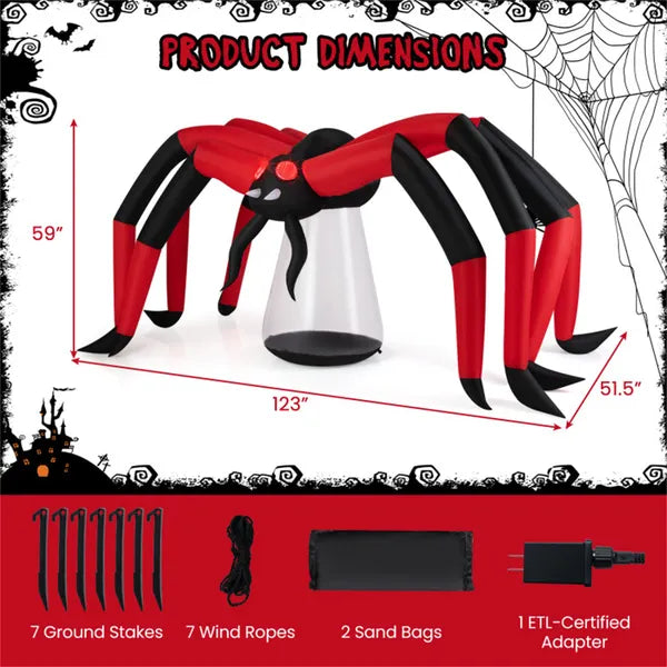 Giant 10ft Halloween Inflatable Spider with LED Lights