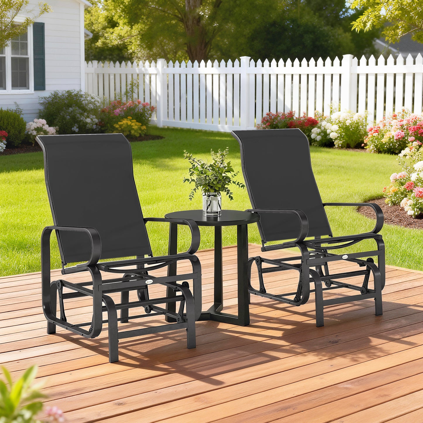 Outdoor Glider Chair Set of 2 - Lightweight Metal & Mesh, Black