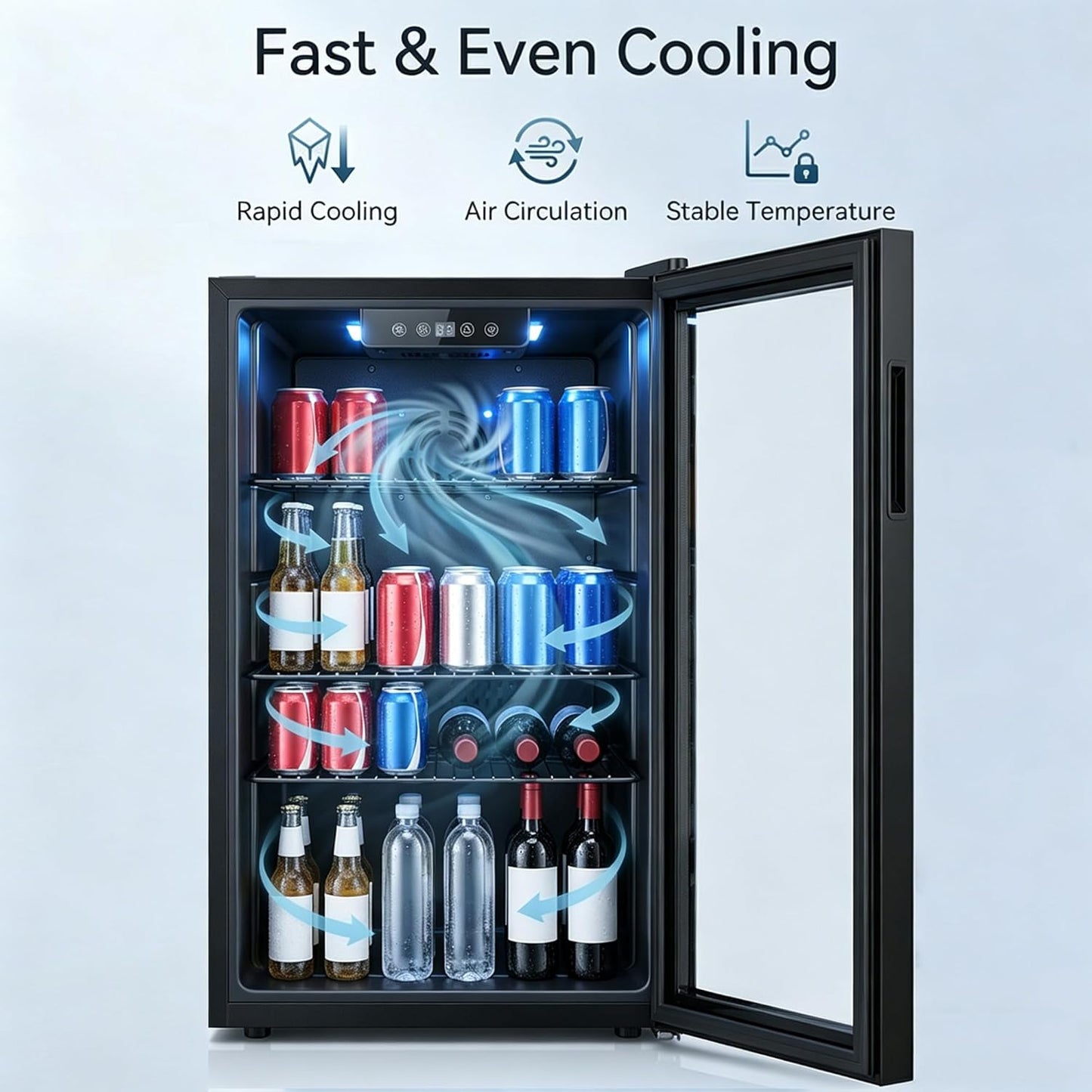 3.3 Cu Ft Beverage Refrigerator, 126 Can Mini Fridge With Glass Door,