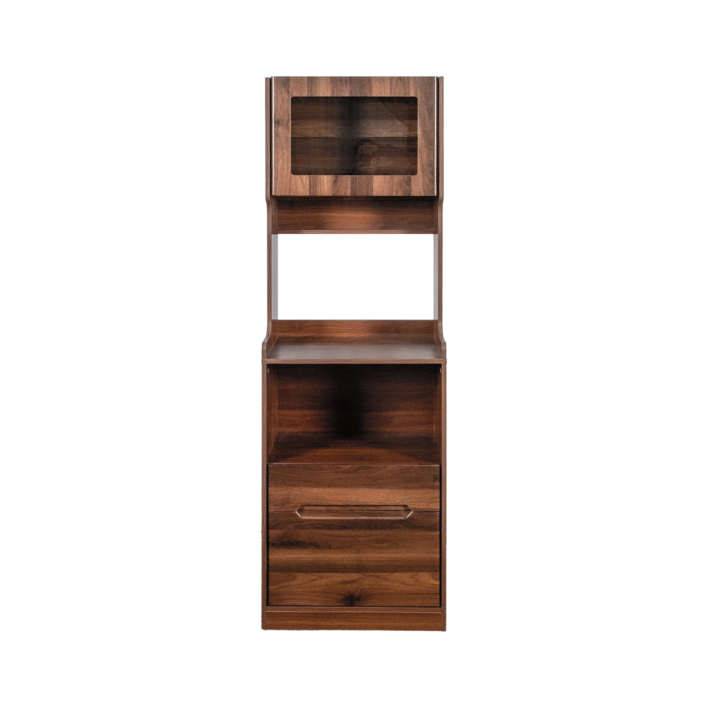 Farmhouse Kitchen Hutch Storage Cabinet with Microwave Stand - Walnut