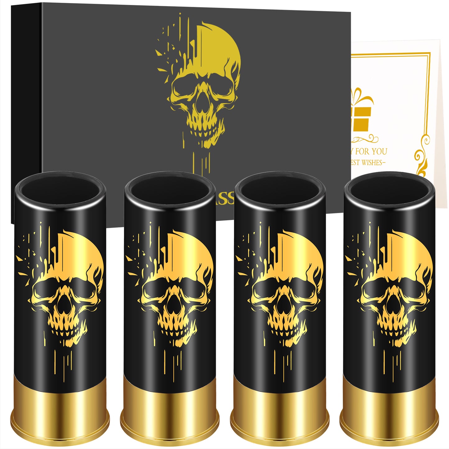 Skull Shot Glasses Set - 4pcs Reusable Plastic Cups for Cocktails