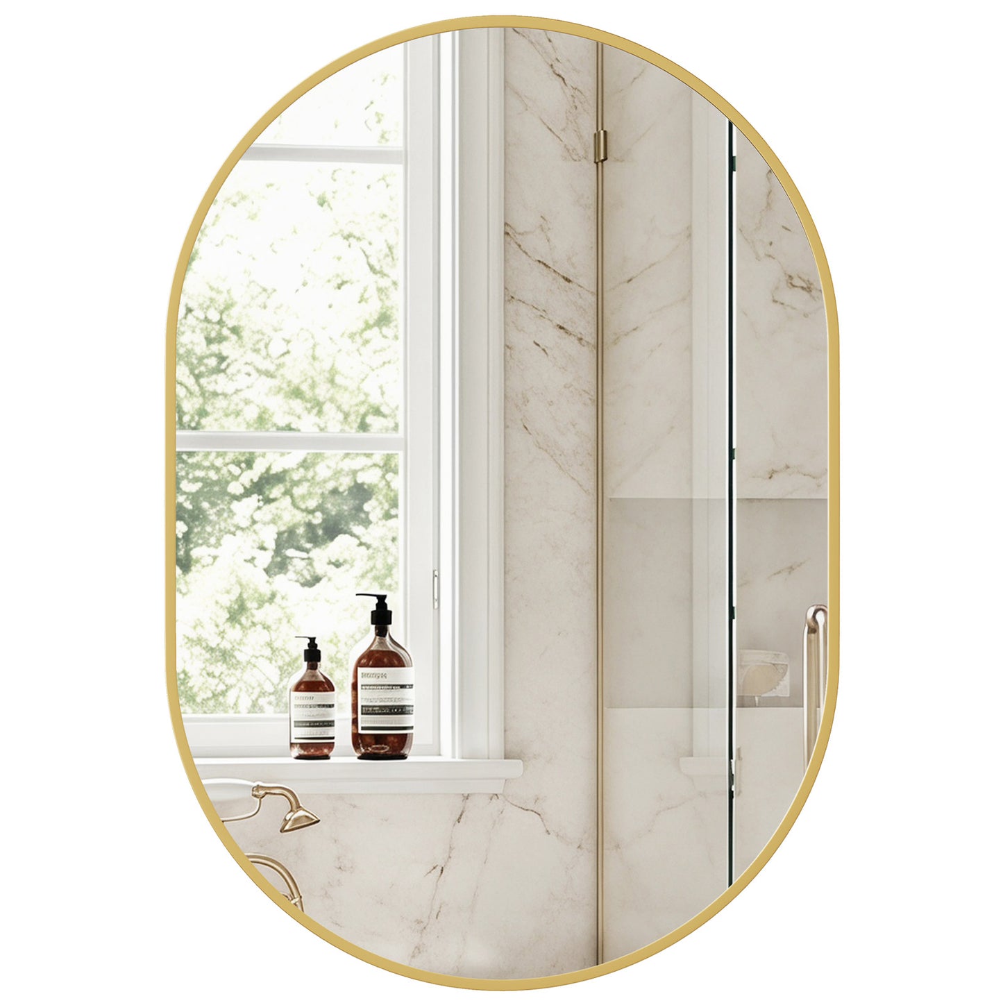 Bathroom Mirror, Oval Wall With Rust-proof Metal Frame And Tempered