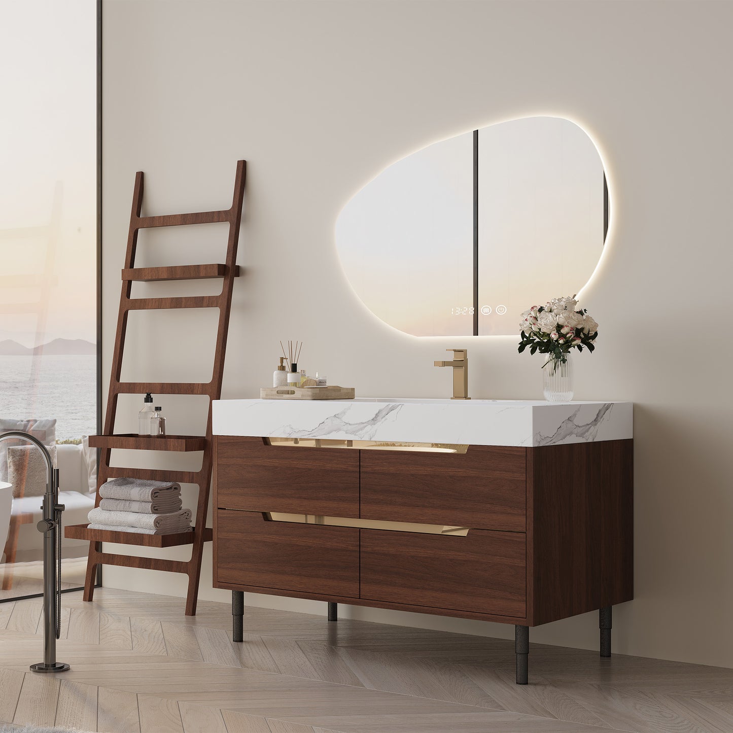 35.4" Farmhouse Bathroom Vanity with Undermount Sink - Walnut White