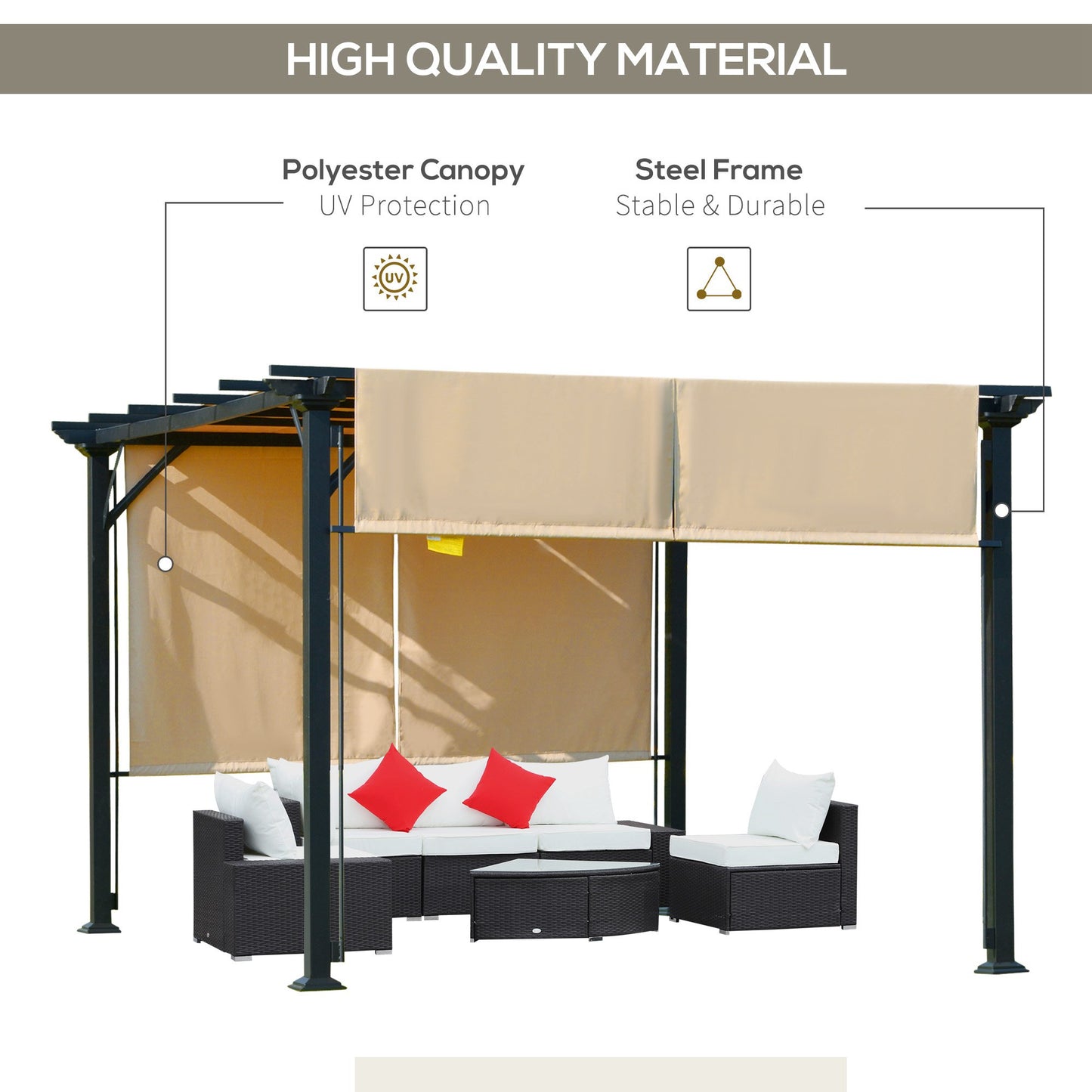 Outdoor Retractable Pergola Canopy with Sun Shade - Beige