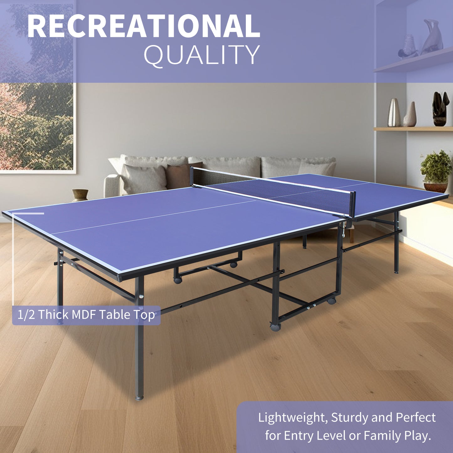 Mid-Size Portable Ping Pong Table Set - 9x4.1ft Blue