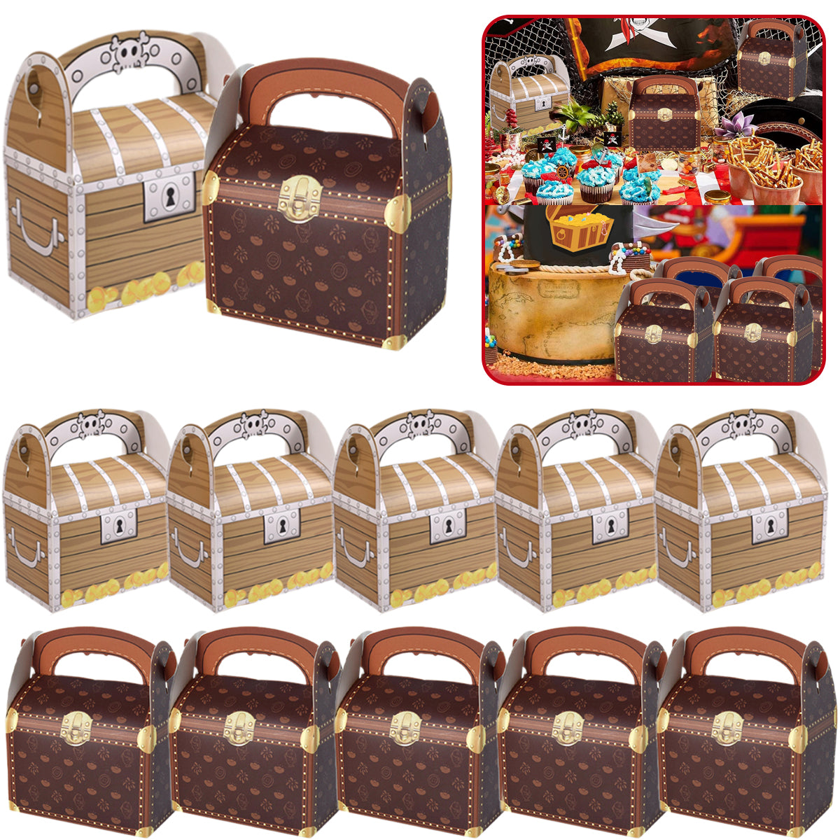 10 Pirate Theme Treasure Gift Boxes - Party Supplies