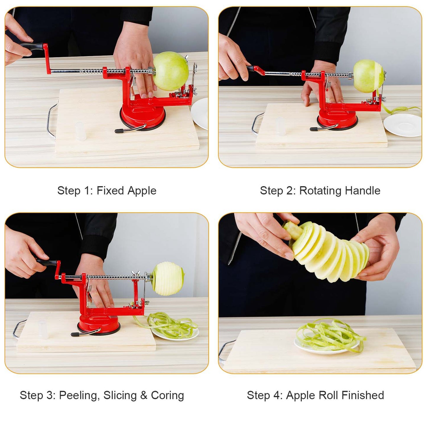 3-in-1 Apple Peeler, Slicer & Corer with Suction Base - Red