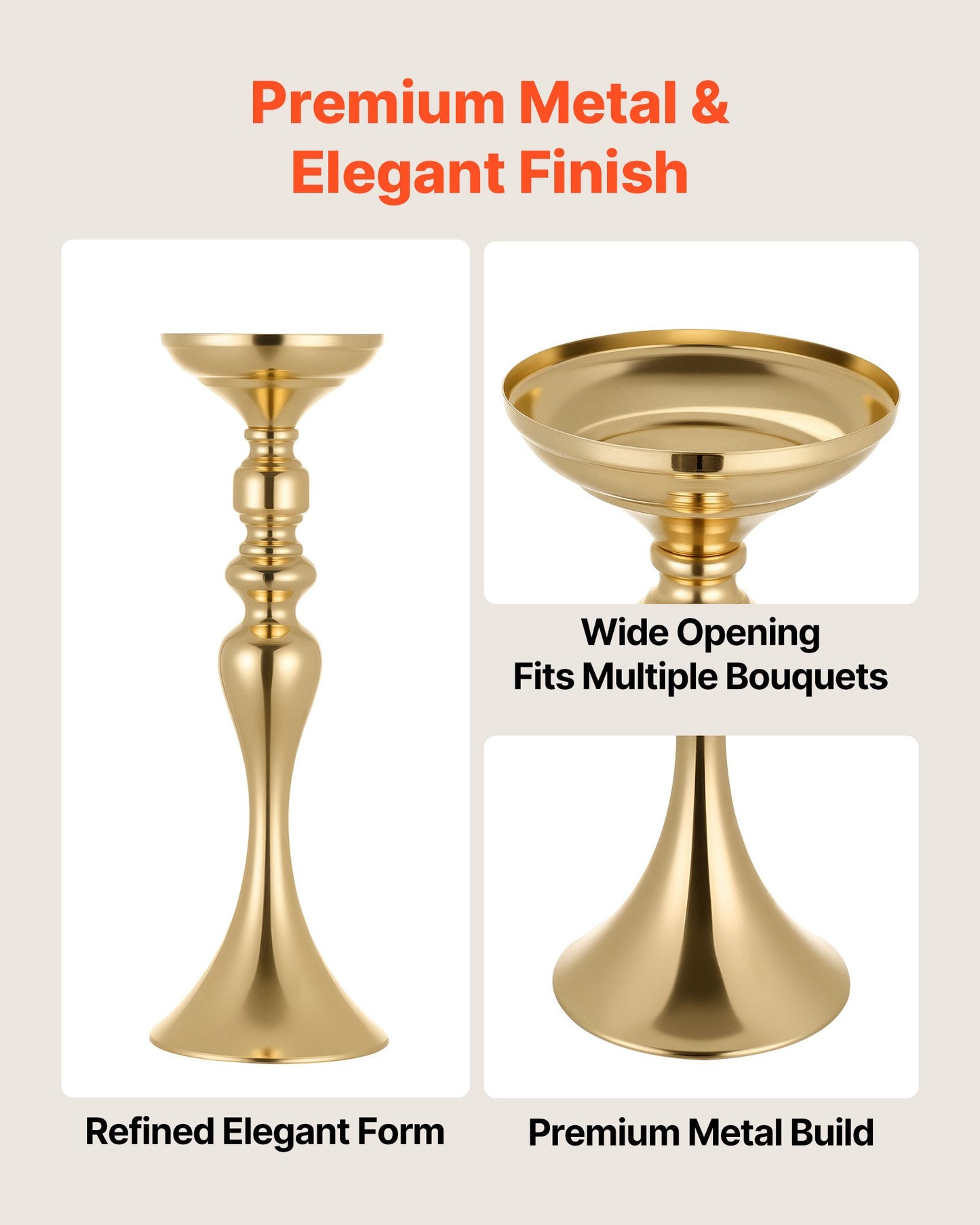 16 Pcs Tall Wedding Flower Vases - Gold Crystal Banquet Centerpieces for Party & Home Decor