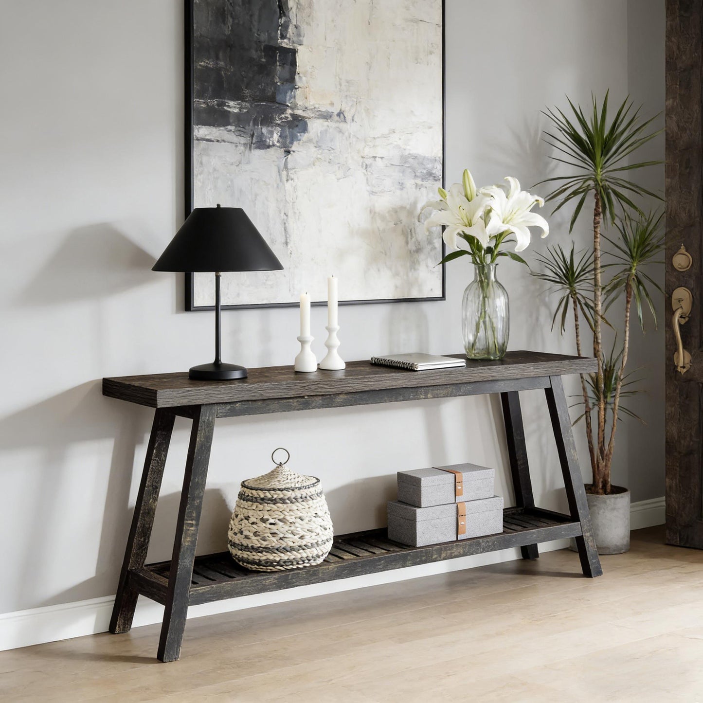 2-Tier Console Table - Rustic Farmhouse Side Table - Dark Brown