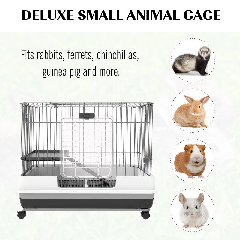 Small Animal Cage with Wheels and Removable Tray for Rabbits, Chinchillas, Ferrets - Black